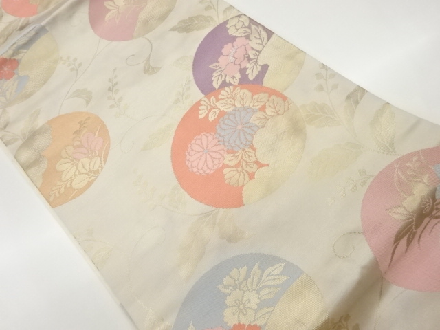 丸文に花々模様織出し名古屋帯